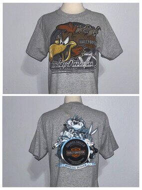 Harley-Davidson Gunslinger Looney Tunes Taz Bugs Tee Gray Small Rare 2014